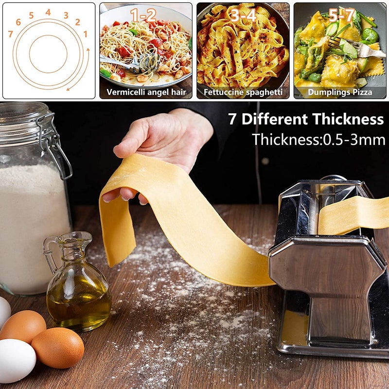 Devo Devo Pasta Maker Machine Stainless Steel Manual Pasta Roller with 7 Adjustable Thickness Settings Noodles Cutter for Spaghetti Fettuccini Lasagna  - Image 2