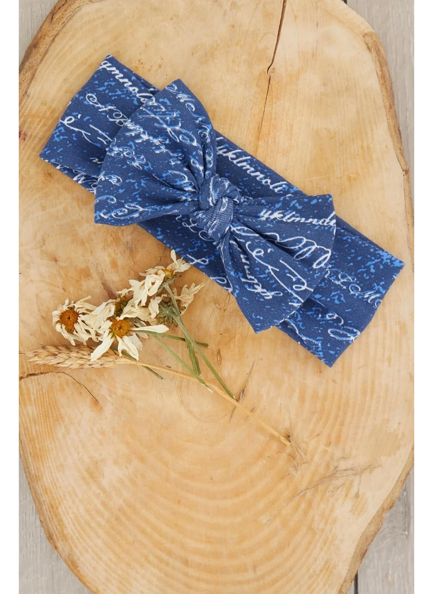 Babygiz Blue Patterned Handmade Soft Bow Tied Natural Cotton Combed Cotton Baby Kids Girls Bandana Legendary Series