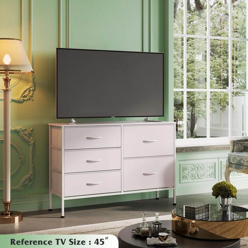 WLIVE White Dresser for Bedroom with 5 Drawers, Fabric Dresser for Living Room, Wide Chest of Drawers for Bedroom, Closet, Hallway, White - Image 2