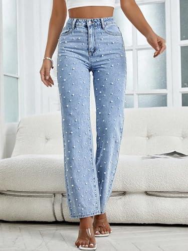 Kedera Womens Flare Jeans High Waisted Wide Leg Baggy Jean for Women Stretch Denim Pants Light Blue - Image 4