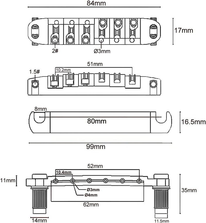 JD.Moon Roller Saddle Bridge ABR-1 Tune-o-matic Bridge Tailpiece Bridge For Les Paul Guitar (Chrome) - Image 3
