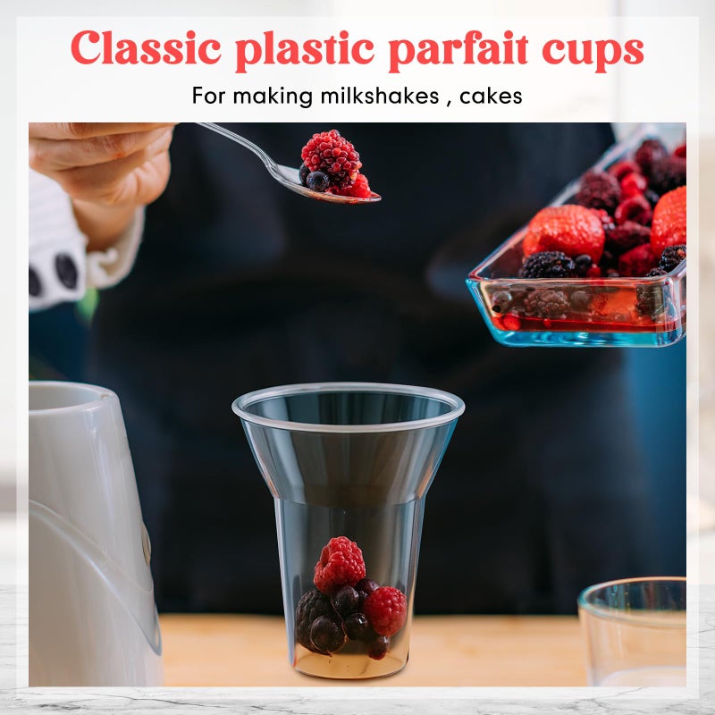Baderke 50 Sets Plastic Parfait Cups with Red Plastic Soda Spoons and Paper Straws Disposable Root Beer Float Cups Clear Milkshake Mugs for Ice Cream Sundae Yogurt Party Drinks (12oz) - Image 5