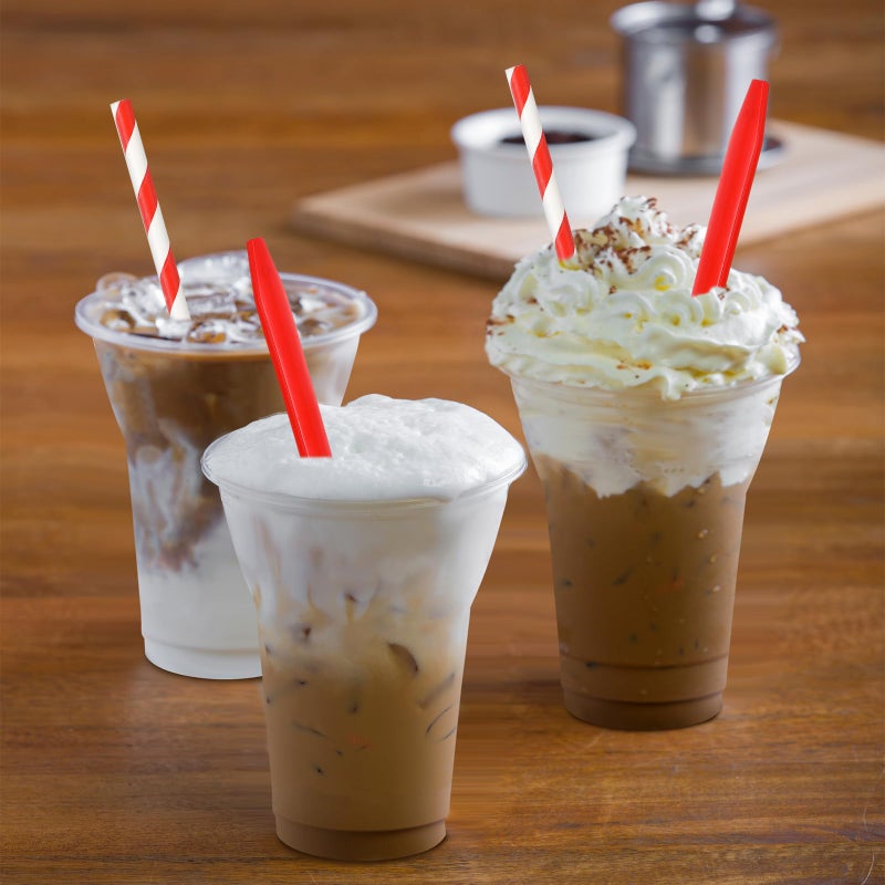 Baderke 50 Sets Plastic Parfait Cups with Red Plastic Soda Spoons and Paper Straws Disposable Root Beer Float Cups Clear Milkshake Mugs for Ice Cream Sundae Yogurt Party Drinks (12oz) - Image 2