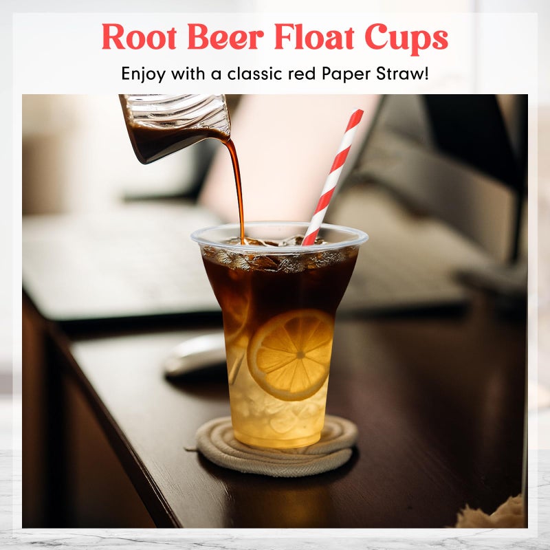 Baderke 50 Sets Plastic Parfait Cups with Red Plastic Soda Spoons and Paper Straws Disposable Root Beer Float Cups Clear Milkshake Mugs for Ice Cream Sundae Yogurt Party Drinks (12oz) - Image 4