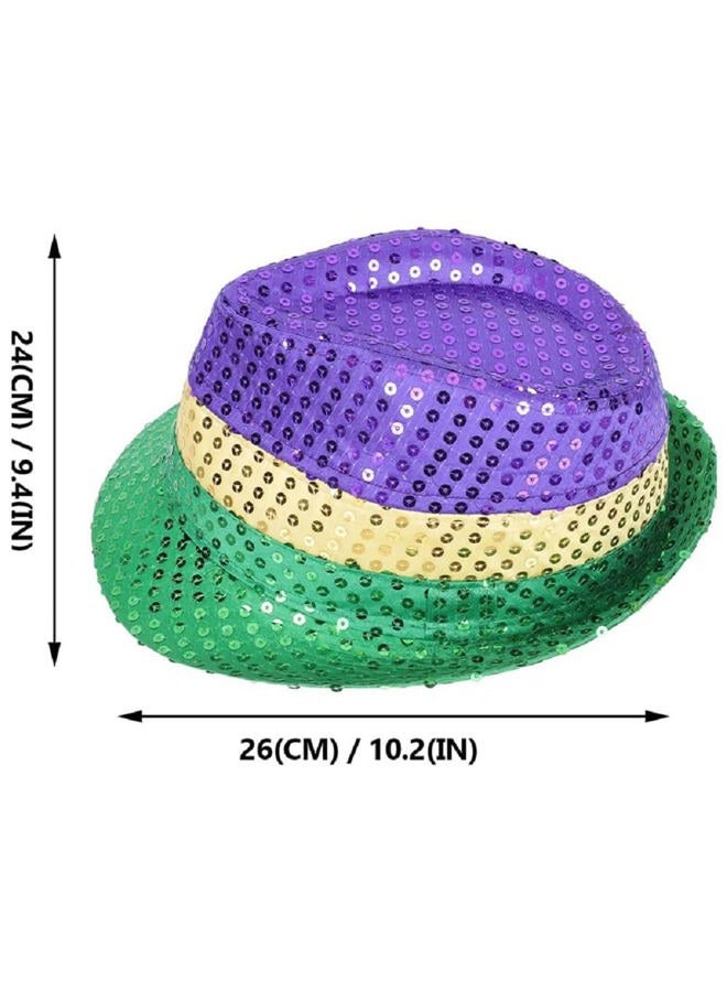 Ankelesz Mardi gras Hat Bow Tie Sequin Fedora Hat Carnival Party Cap for Kids Adults Party Favors - Image 2