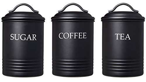 Steelware Central Kitchen Canister Set of 3 Sugar Coffee Tea with lids Food Storage, Black - Image 4