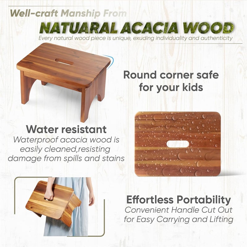Carpentray Wooden Step Stool 9 One Step Stool for Adults Wooden Beside Step Stool with 550 Lbs Load Capacity Heavy DutyPortableNonslipDurable Construction Safe Step Stool for BedroomKitchen - Image 2