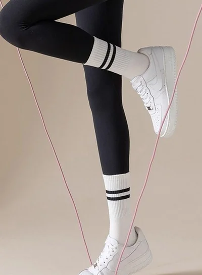 Styli Active Double Stripe Silicon Pad Base Crew Yoga Socks