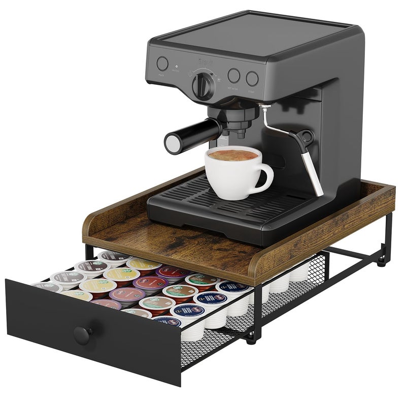 YINMIT Coffee Pod Holder Drawer, Wood K Cup Holder for Counter, Coffee Pod Organizer for K Cup, 35 Capacity Capsule Pods Storage K Cup Drawer Organizer with Sliding Baskets for Home, Kitchen, Retro - Image 1