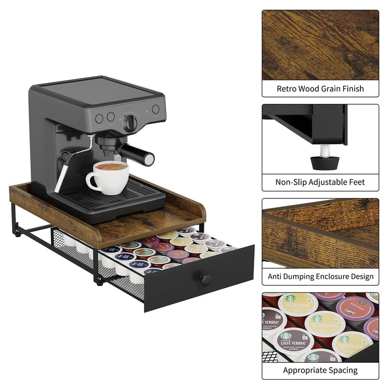 YINMIT Coffee Pod Holder Drawer, Wood K Cup Holder for Counter, Coffee Pod Organizer for K Cup, 35 Capacity Capsule Pods Storage K Cup Drawer Organizer with Sliding Baskets for Home, Kitchen, Retro - Image 5