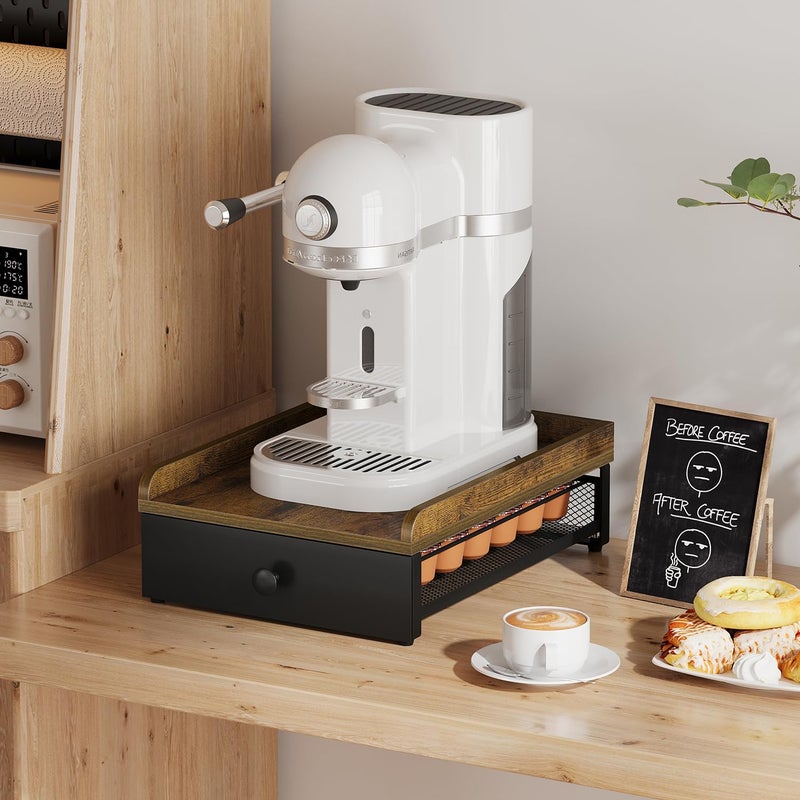 YINMIT Coffee Pod Holder Drawer, Wood K Cup Holder for Counter, Coffee Pod Organizer for K Cup, 35 Capacity Capsule Pods Storage K Cup Drawer Organizer with Sliding Baskets for Home, Kitchen, Retro - Image 2