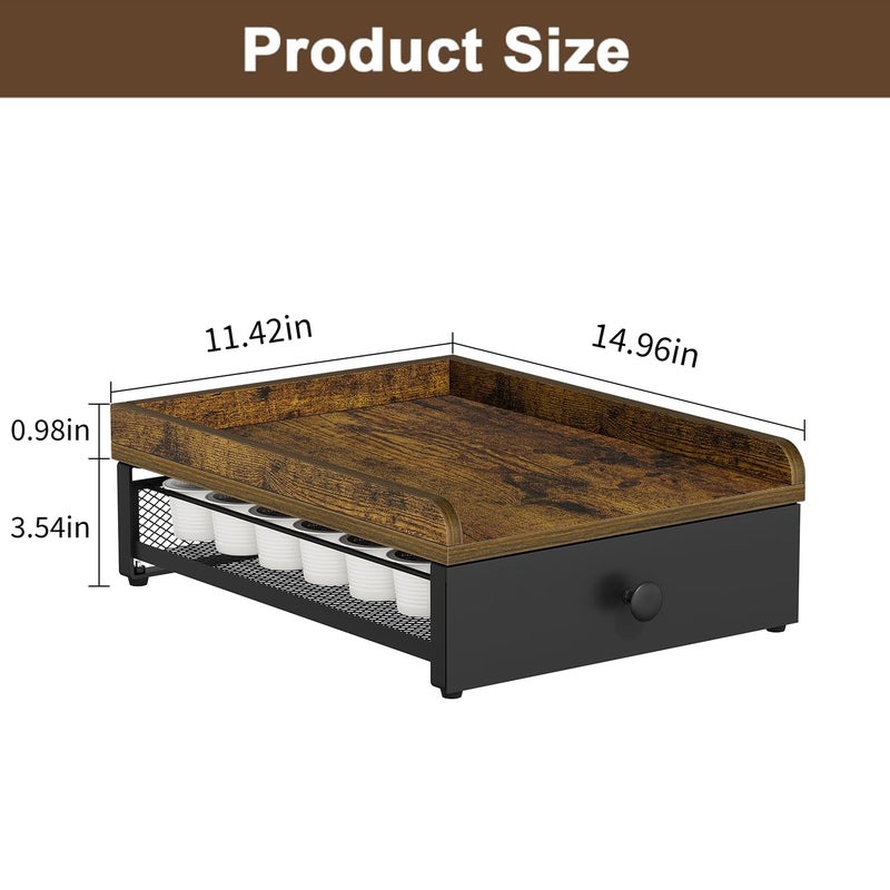 YINMIT Coffee Pod Holder Drawer, Wood K Cup Holder for Counter, Coffee Pod Organizer for K Cup, 35 Capacity Capsule Pods Storage K Cup Drawer Organizer with Sliding Baskets for Home, Kitchen, Retro - Image 3