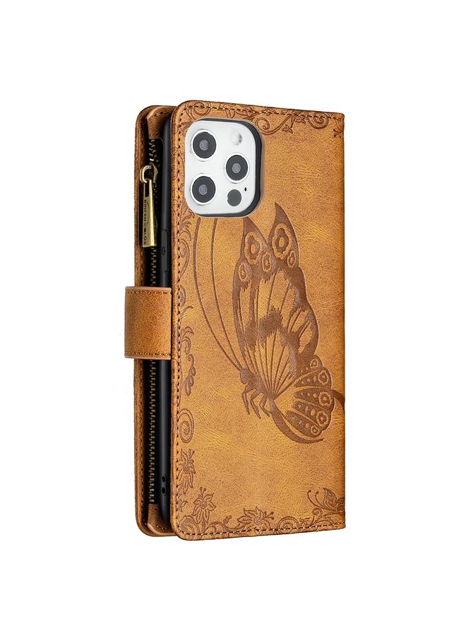 Zaboon Case For iPhone 12 Pro Flying Butterfly Embossing Pattern Zipper Horizontal Flip Leather Case with Holder & Card Slots & Wallet - Image 3
