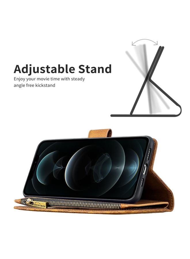 Zaboon Case For iPhone 12 Pro Flying Butterfly Embossing Pattern Zipper Horizontal Flip Leather Case with Holder & Card Slots & Wallet - Image 4