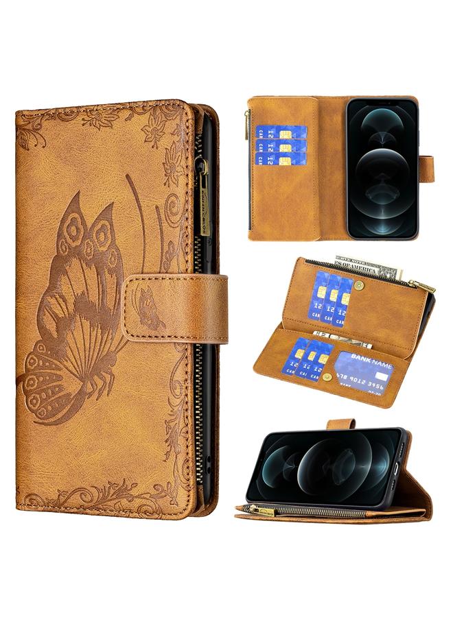 Zaboon Case For iPhone 12 Pro Flying Butterfly Embossing Pattern Zipper Horizontal Flip Leather Case with Holder & Card Slots & Wallet - Image 1