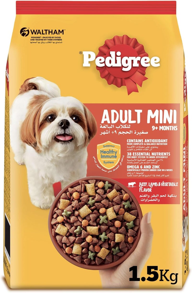 Pedigree Wide use compliant quality Beef, Lamb and Vegetables Small Dog Food- 1.5kg Hanging space save - Image 1