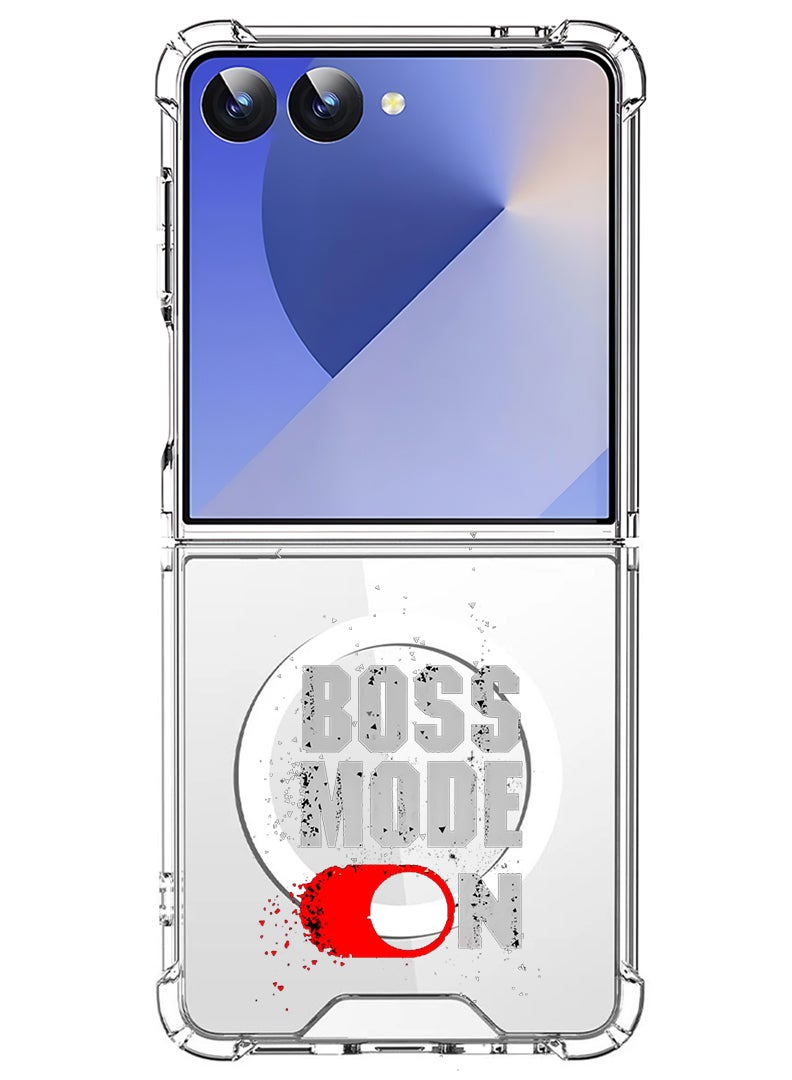 Theodor Magnetic Case for Samsung Galaxy Z Flip 7 Compatible with MagSafe Wireless Charging, Shockproof Phone Bumper Cover Boss Mode - White - Image 1