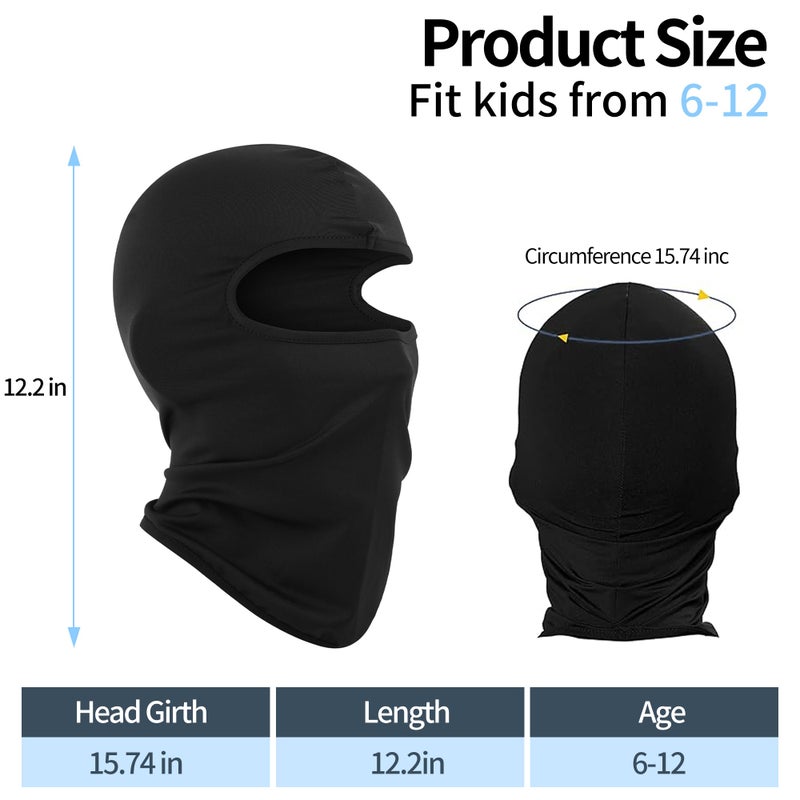 Kids Neck Gaiter 30cm Black 1 To 3 Pack Versatile 100% Polyester - Windproof UPF Sun Protection Balaclava For Kids Outdoor Sports, Skiing, Cycling And Year-Round Adventures - Image 4