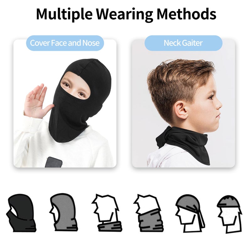 Kids Neck Gaiter 30cm Black 1 To 3 Pack Versatile 100% Polyester - Windproof UPF Sun Protection Balaclava For Kids Outdoor Sports, Skiing, Cycling And Year-Round Adventures - Image 5