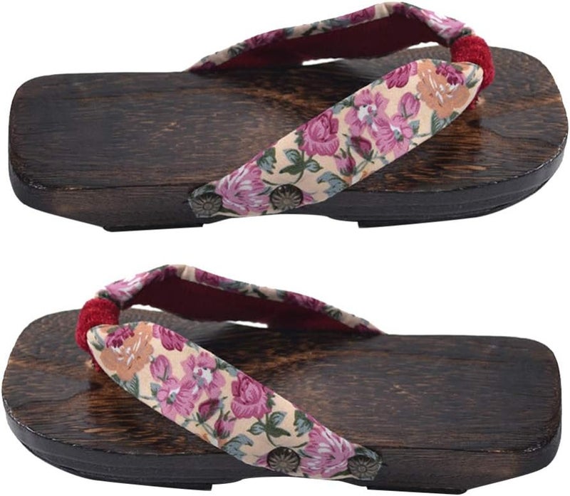 comfrt Wooden Flip Flops Sandals Slippers Shoes Japanese Style Wood Geta Sandals for Children Size 20-30 Pink - Image 2