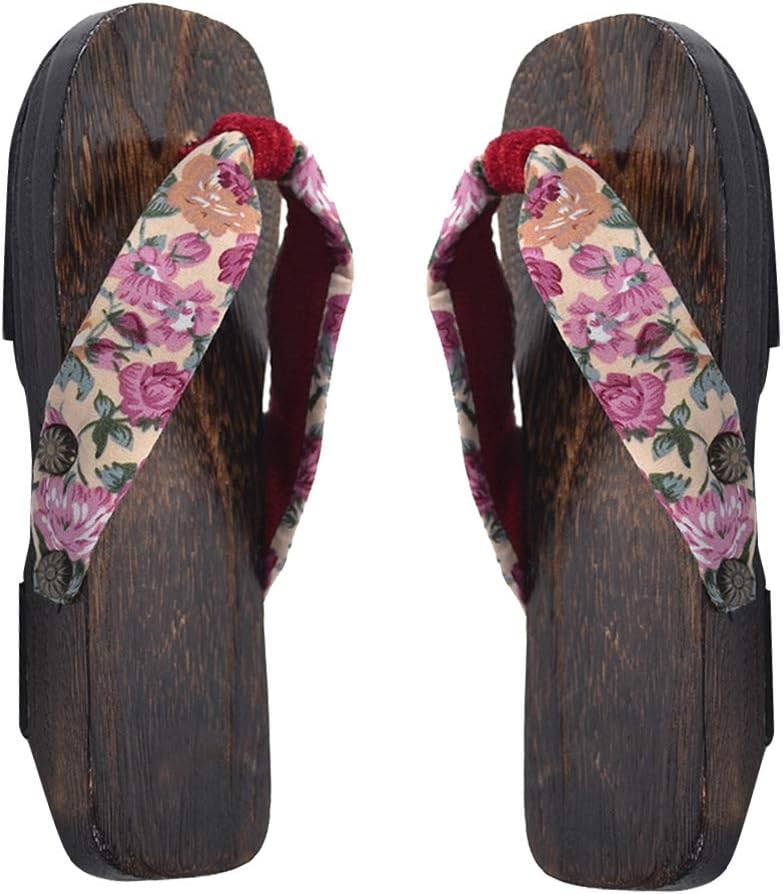 comfrt Wooden Flip Flops Sandals Slippers Shoes Japanese Style Wood Geta Sandals for Children Size 20-30 Pink - Image 1