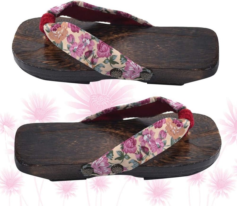 comfrt Wooden Flip Flops Sandals Slippers Shoes Japanese Style Wood Geta Sandals for Children Size 20-30 Pink - Image 4