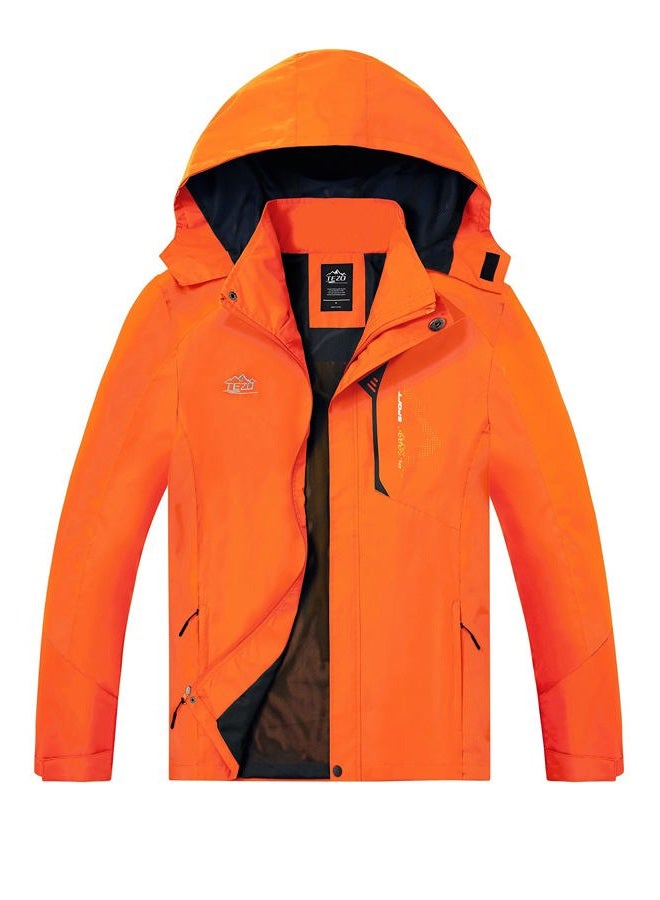 TEZO Mens Rain Jacket Waterproof with Hooded Hiking Coat Lightweight Windbreaker, Solid Orange, XL - Image 1