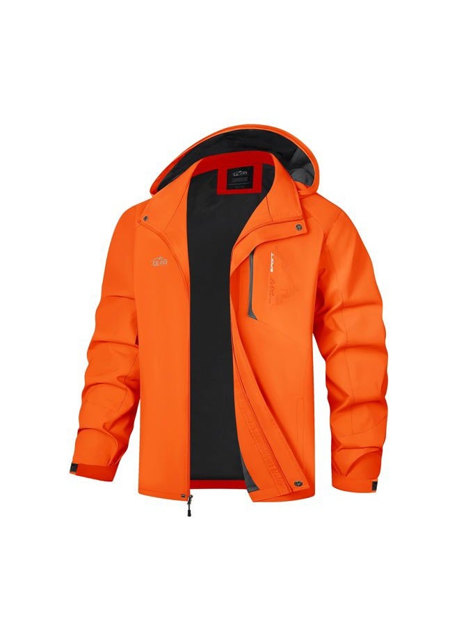 TEZO Mens Rain Jacket Waterproof with Hooded Hiking Coat Lightweight Windbreaker, Solid Orange, XL - Image 4