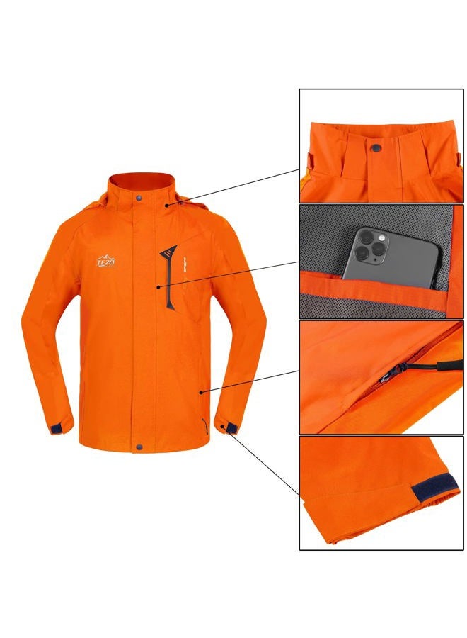 TEZO Mens Rain Jacket Waterproof with Hooded Hiking Coat Lightweight Windbreaker, Solid Orange, XL - Image 5