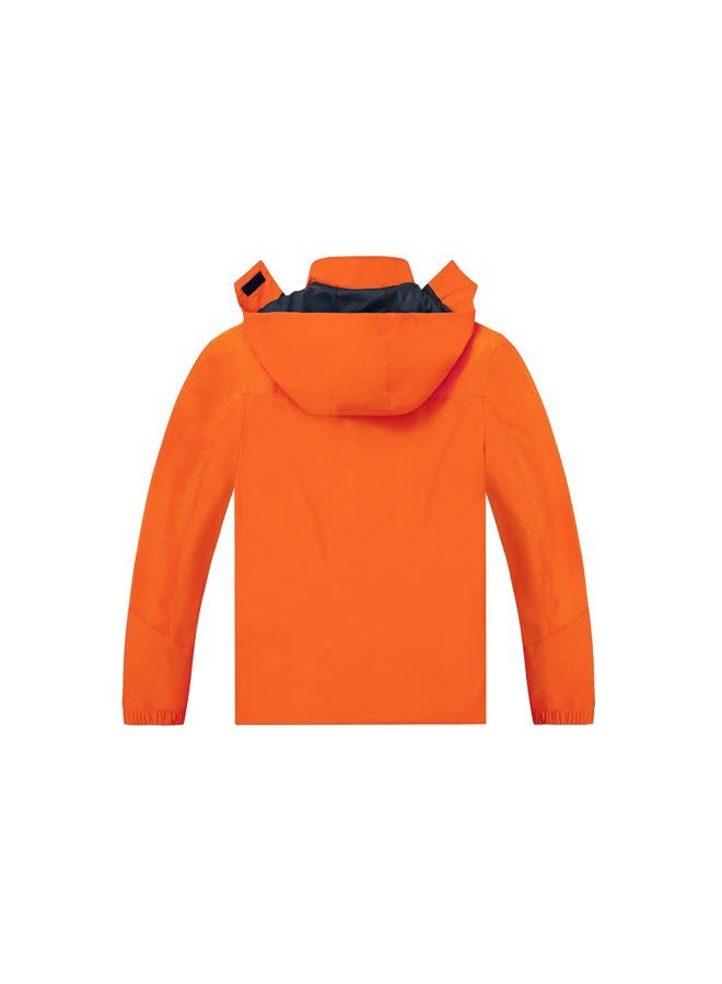 TEZO Mens Rain Jacket Waterproof with Hooded Hiking Coat Lightweight Windbreaker, Solid Orange, XL - Image 3