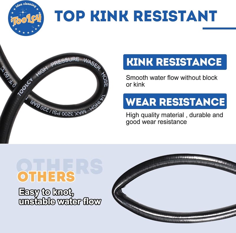 TOOLCY Pressure Washer Hose, 3400 PSI, 25 ft 1/4" Kink Resistant Power Washer Hose M22 Replacement for Ryobi, Troy Bilt, Greenworks, Craftsman High PressureWashers - Image 3
