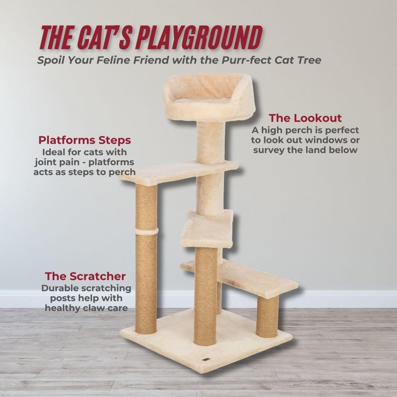 TRIXIE Tulia Senior Cat Tower with Scratching Posts, Four Platforms, Top Platform with Backrest, Beige Medium - Image 4