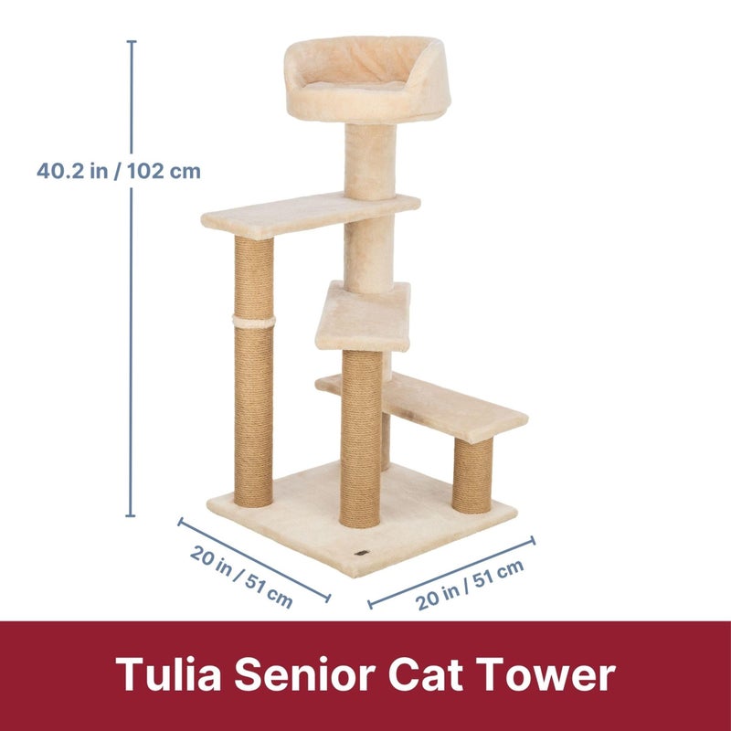 TRIXIE Tulia Senior Cat Tower with Scratching Posts, Four Platforms, Top Platform with Backrest, Beige Medium - Image 2