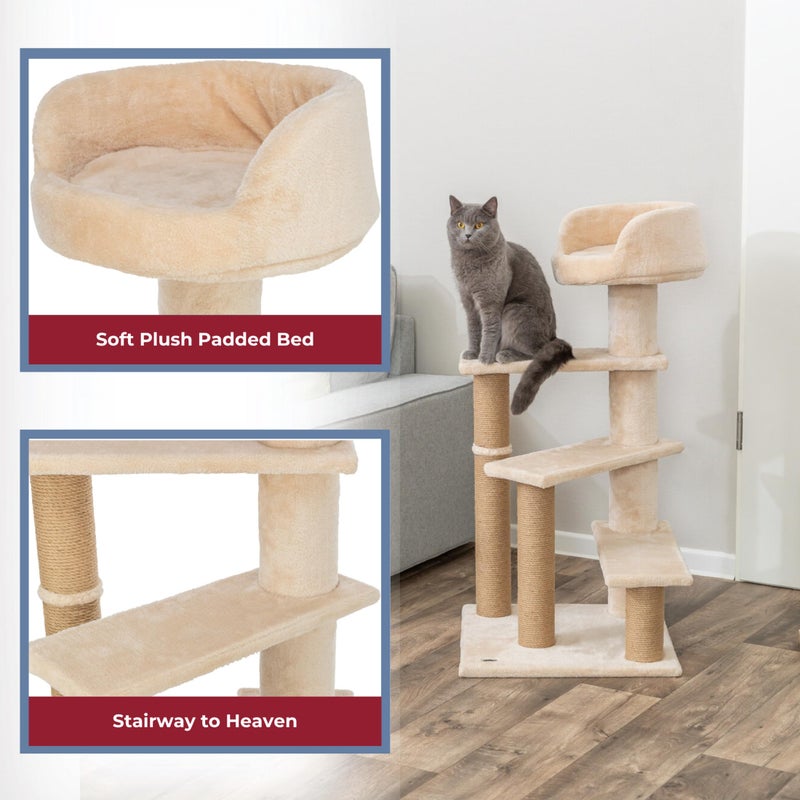 TRIXIE Tulia Senior Cat Tower with Scratching Posts, Four Platforms, Top Platform with Backrest, Beige Medium - Image 5