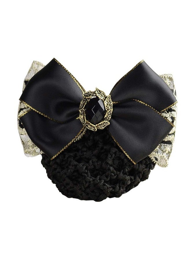 ericotry - Women Hair Bun Cover Net Snood Hairnet Bowknot Decor Barrette Hair Clip Bow Ribbon Flower Hair Accessories For Stewardess Banks Hotels Restaurant Staff (Black) - Image 1