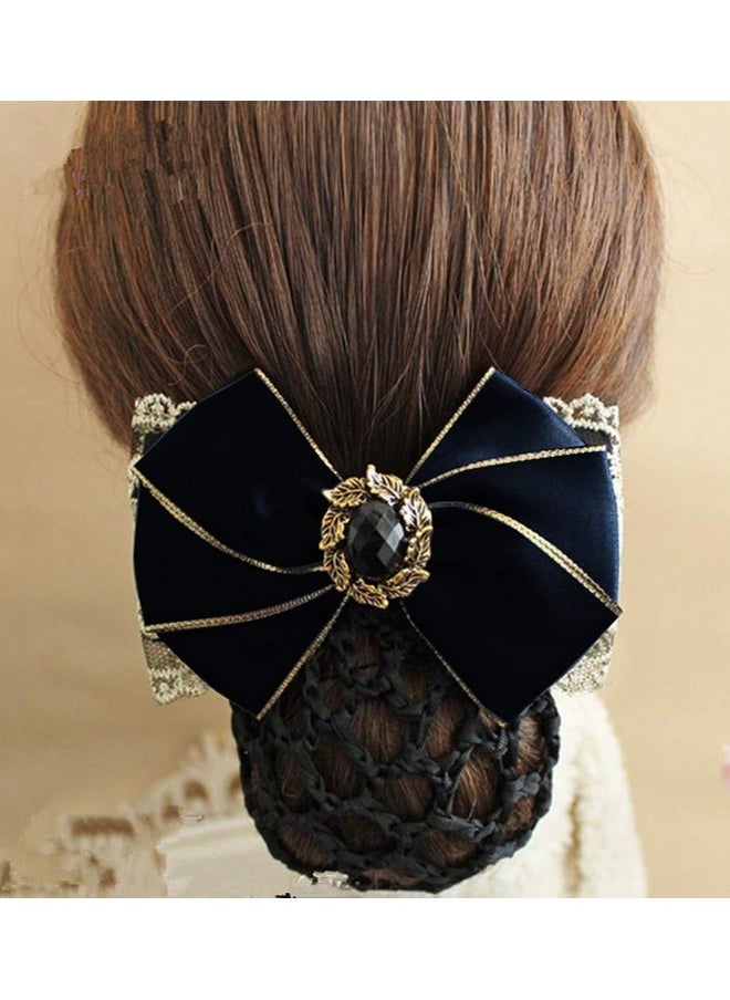 ericotry - Women Hair Bun Cover Net Snood Hairnet Bowknot Decor Barrette Hair Clip Bow Ribbon Flower Hair Accessories For Stewardess Banks Hotels Restaurant Staff (Black) - Image 1