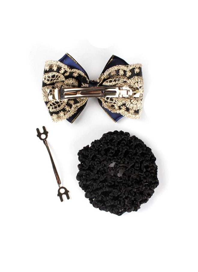 ericotry - Women Hair Bun Cover Net Snood Hairnet Bowknot Decor Barrette Hair Clip Bow Ribbon Flower Hair Accessories For Stewardess Banks Hotels Restaurant Staff (Black) - Image 1