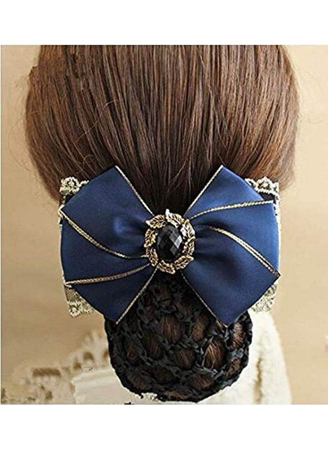 ericotry - Women Hair Bun Cover Net Snood Hairnet Bowknot Decor Barrette Hair Clip Bow Ribbon Flower Hair Accessories For Stewardess Banks Hotels Restaurant Staff (Black) - Image 1