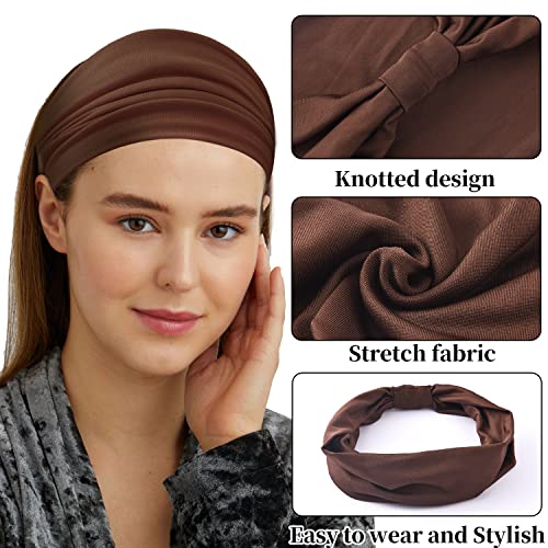 Yeshan Wide Headbands for Women No Slip African Boho Headband Solid Bandana Head bands Elastic Yoga Workout Sweat Bands Running Sport Turban Knotted Headwraps,Pack of 6 - Image 3