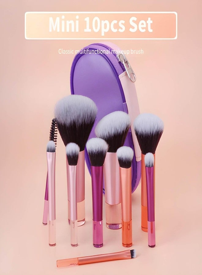TeraaBliss 10 Pcs Professional Makeup Brush Set with Travel Case - Soft Synthetic Bristles Face & Eye Brushes Kit for Foundation, Powder, Blush, Eyeshadow & Daily Makeup Use (pink & purple) - Image 4