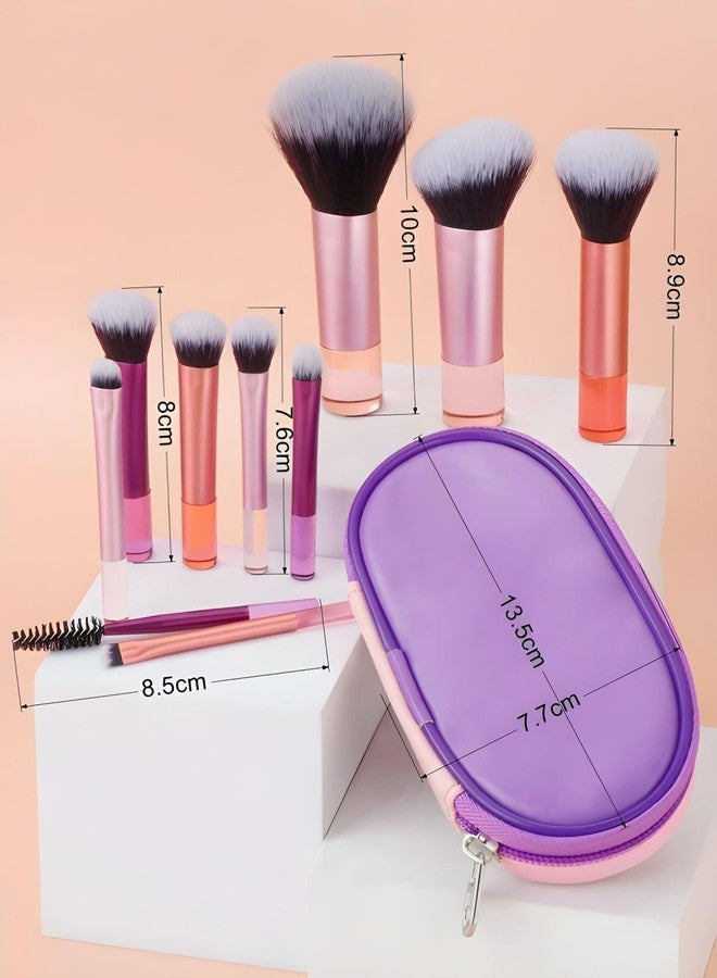 TeraaBliss 10 Pcs Professional Makeup Brush Set with Travel Case - Soft Synthetic Bristles Face & Eye Brushes Kit for Foundation, Powder, Blush, Eyeshadow & Daily Makeup Use (pink & purple) - Image 2