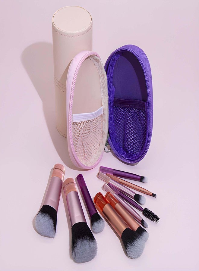 TeraaBliss 10 Pcs Professional Makeup Brush Set with Travel Case - Soft Synthetic Bristles Face & Eye Brushes Kit for Foundation, Powder, Blush, Eyeshadow & Daily Makeup Use (pink & purple) - Image 5