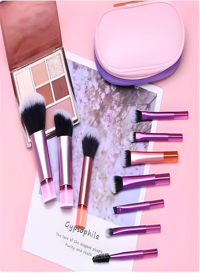 TeraaBliss 10 Pcs Professional Makeup Brush Set with Travel Case - Soft Synthetic Bristles Face & Eye Brushes Kit for Foundation, Powder, Blush, Eyeshadow & Daily Makeup Use (pink & purple) - Image 3