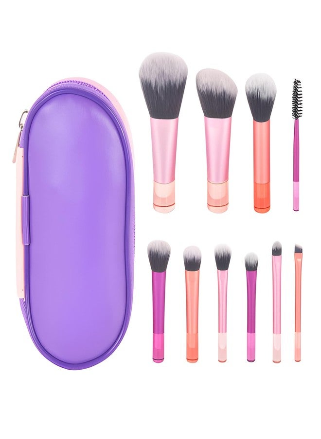 TeraaBliss 10 Pcs Professional Makeup Brush Set with Travel Case - Soft Synthetic Bristles Face & Eye Brushes Kit for Foundation, Powder, Blush, Eyeshadow & Daily Makeup Use (pink & purple) - Image 1