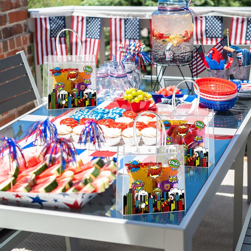 Aliceset 20 Pcs Hero Clear Favor Bags with Handles Hero Party PVC Treat Plastic Gift Bags for Birthday Party Rewards Supplies, 8 x 8 x 3.15 Inch - Image 5