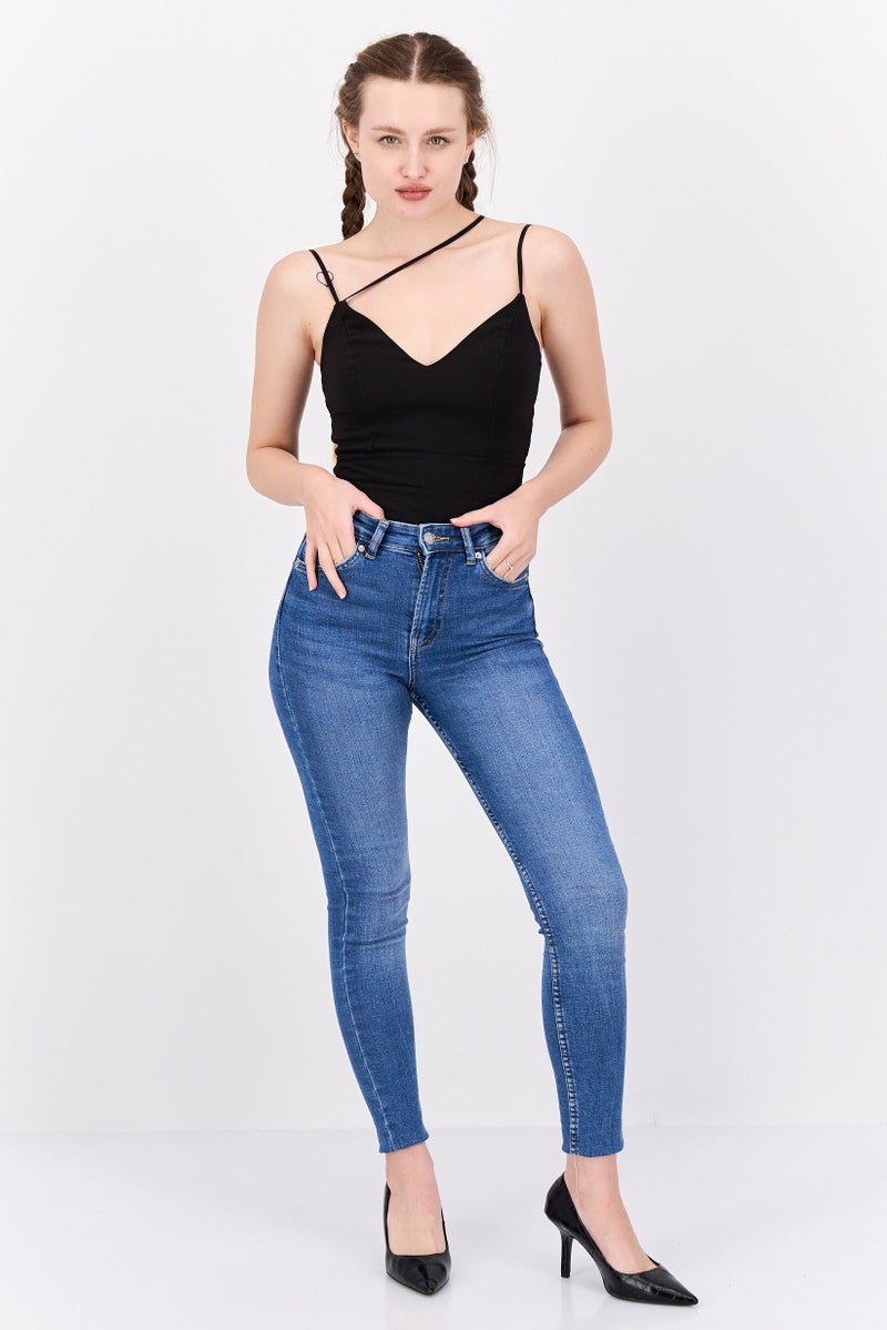 Extro&Vert Women Plain Sleeveless Bodysuit, Black - Image 4