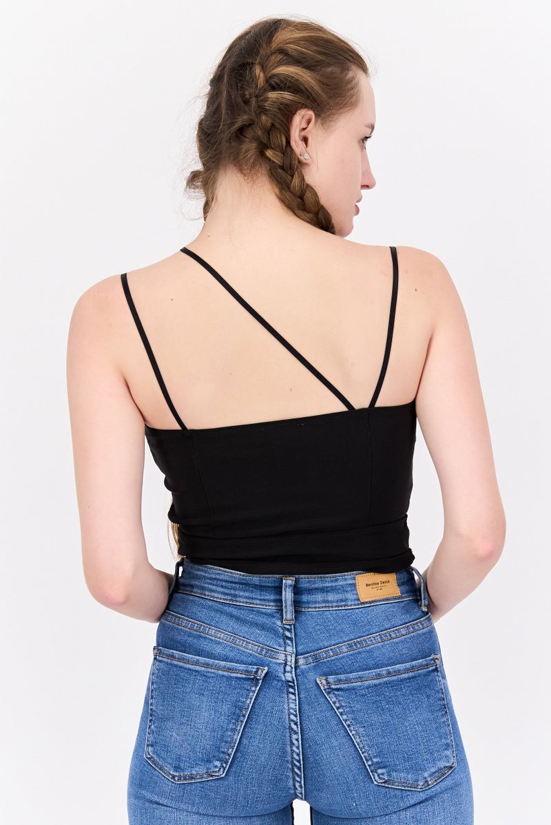 Extro&Vert Women Plain Sleeveless Bodysuit, Black - Image 3