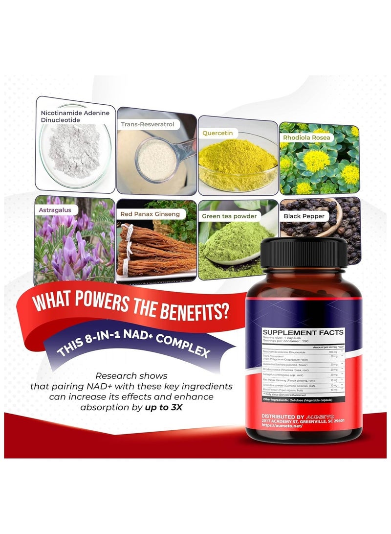 AUMETO NAD+ with Nicotinamide Riboside Resveratrol 150 Capsules - Image 3