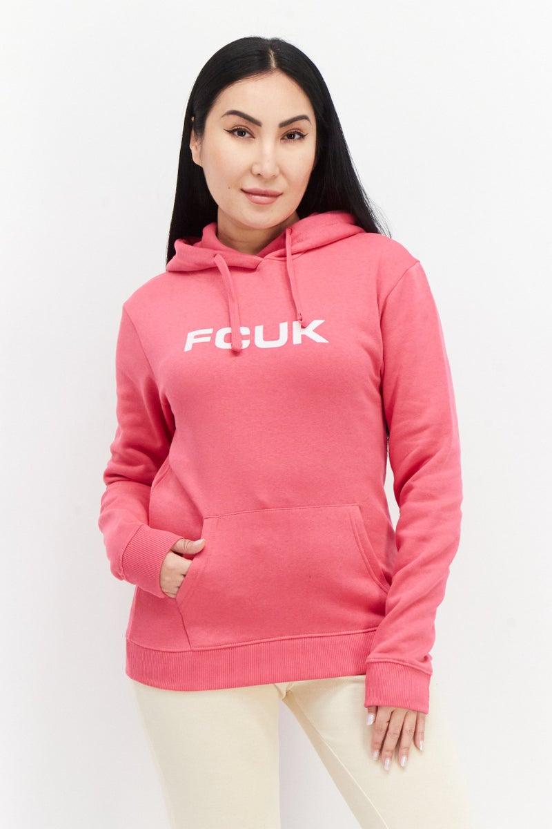 French Connection Women Long Sleeve Hoodie Brand Logo Sweatshirt , Pink - Image 1