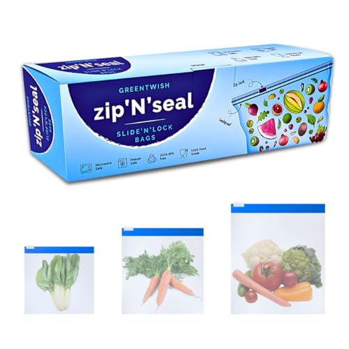 GREENTWISH Zip 'N' Seal (30 PCS Combo) Slider Zip Lock Bag, Food Vegetable Fruit Fridge Storage Bag, Freezer/Microwave Safe, Reusable LDPE Transparent Zipper Bag | Small x10, Medium x10, Large x10 - Image 1